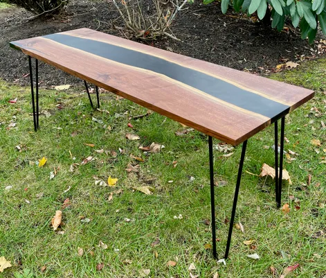 Long coffee table, Black Walnut and black epoxy