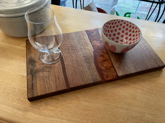 Charcuterie board, Black Walnut and red epoxy