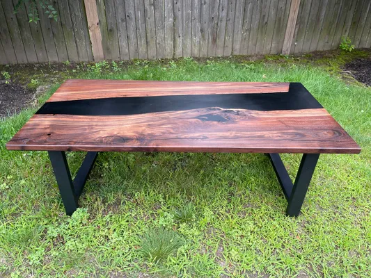 Coffee table, Black Walnut and black epoxy