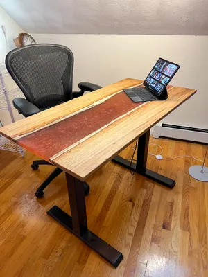 Desk, Canarywood and swirly red epoxy