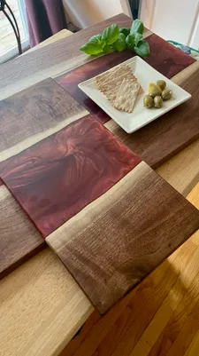 Charcuterie board set, Black Walnut and dragon's breath epoxy