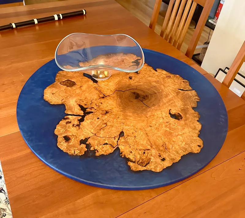 Cherry and blue epoxy centerpiece