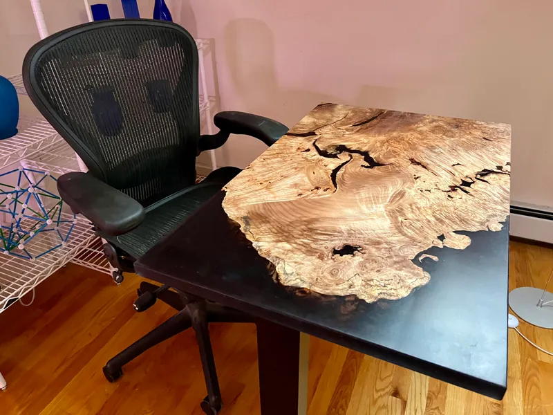 Smaller desk, Big-Leaf Maple Burl and black epoxy