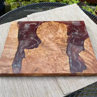 Charcuterie board, Maple Burl and red epoxy
